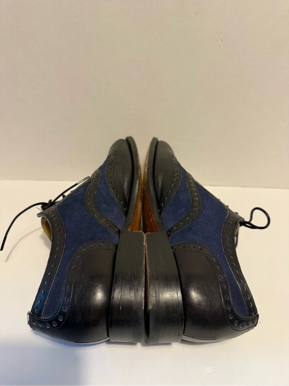 Barker England twotone wingtip oxford brogues black leather navy UK6.5 US7.5